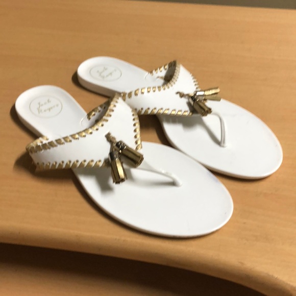 Jack Rogers white jelly flip-flop gold whip stitch 9 - Picture 2 of 15